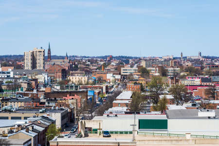 aerial of downtown baltimore, maryland in springの写真素材