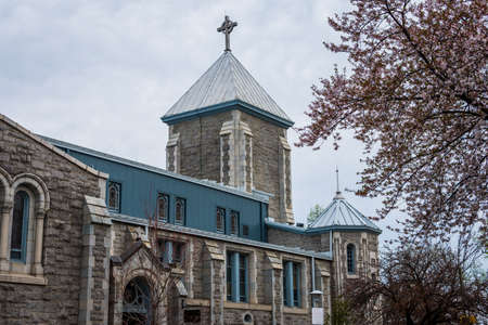 Saint elizabeth catholic church from patterson park in baltimore, maryland