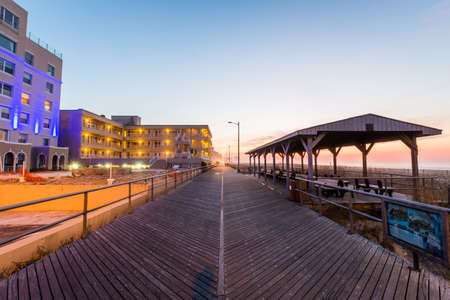 Path leading to ventnor city beach in atlantic city, new jersey at sunriseのeditorial素材