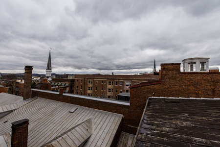 Aerial of downtown historic york, pennsylvania in springの写真素材