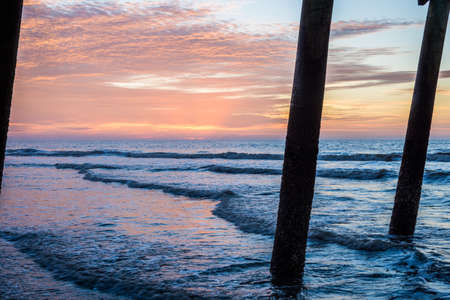 Folly Beach Pier at Sunrise in Charleston, South Carolinaの写真素材