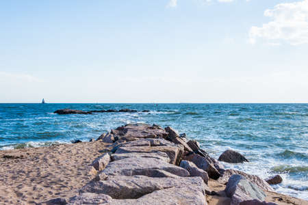 Atlantic Ocean in Lighthouse Point Park in New Haven Connecticutの写真素材