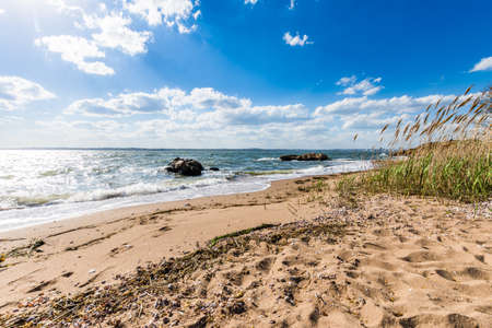 Atlantic Ocean in Lighthouse Point Park in New Haven Connecticutの写真素材