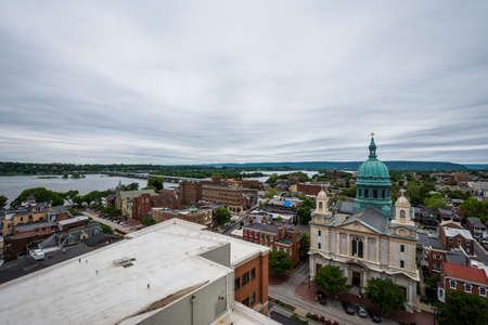 Aerial of Historic downtown Harrisburg, Pennsylvania next to the capitolの写真素材