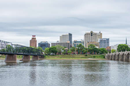 Harrisburg, Pennsylvania from city island across the susquehanna riverの写真素材