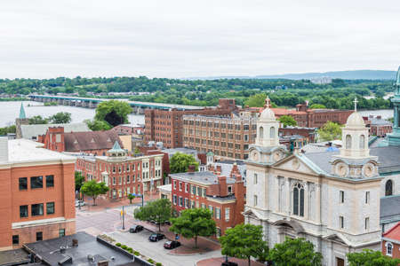 Aerial of Historic downtown Harrisburg, Pennsylvania next to the capitolの写真素材
