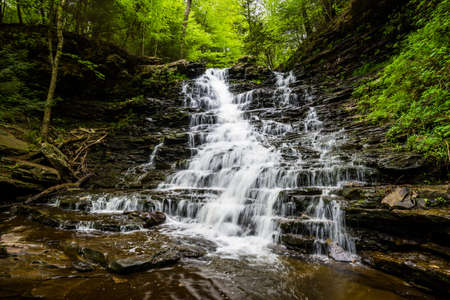 Scenic Waterfall in Ricketts Glen State Park in The Poconos in Pennsylvaniaの写真素材