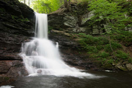 Scenic Waterfall in Ricketts Glen State Park in The Poconos in Pennsylvaniaの写真素材