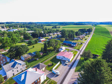 Aerial of Main Street Area in Shrewsbury, Pennsylvaniaの写真素材