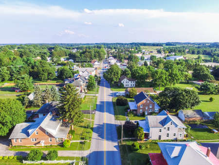 Aerial of Main Street Area in Shrewsbury, Pennsylvaniaの写真素材