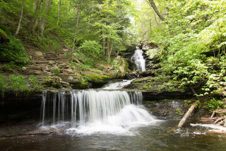 Scenic Waterfall in Ricketts Glen State Park in The Poconos in Pennsylvaniaの写真素材