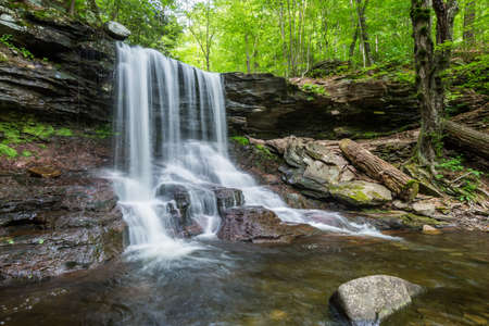 Scenic Waterfall in Ricketts Glen State Park in The Poconos in Pennsylvaniaの写真素材