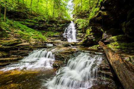 Scenic Waterfall in Ricketts Glen State Park in The Poconos in Pennsylvaniaの写真素材