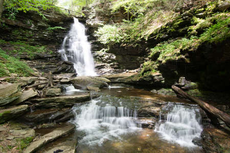 Scenic Waterfall in Ricketts Glen State Park in The Poconos in Pennsylvaniaの写真素材