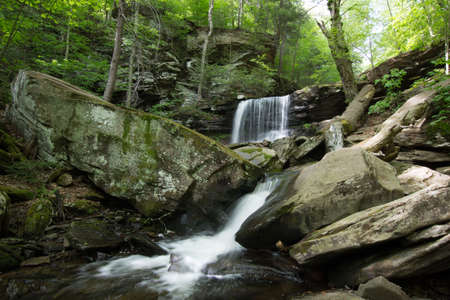 Scenic Waterfall in Ricketts Glen State Park in The Poconos in Pennsylvaniaの写真素材