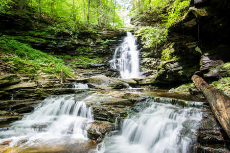 Scenic Waterfall in Ricketts Glen State Park in The Poconos in Pennsylvaniaの写真素材
