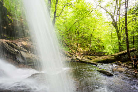 Scenic Waterfall in Ricketts Glen State Park in The Poconos in Pennsylvaniaの写真素材