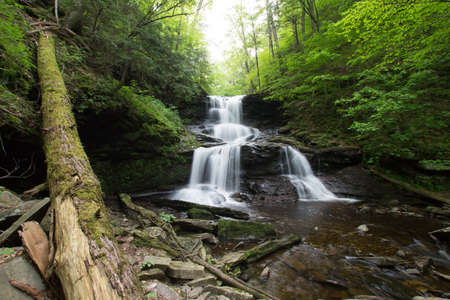 Scenic Waterfall in Ricketts Glen State Park in The Poconos in Pennsylvaniaの写真素材