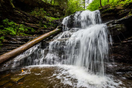 Scenic Waterfall in Ricketts Glen State Park in The Poconos in Pennsylvaniaの写真素材