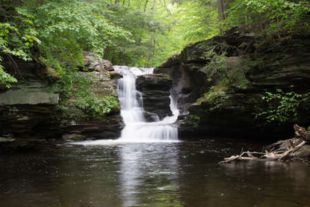 Scenic Waterfall in Ricketts Glen State Park in The Poconos in Pennsylvaniaの写真素材