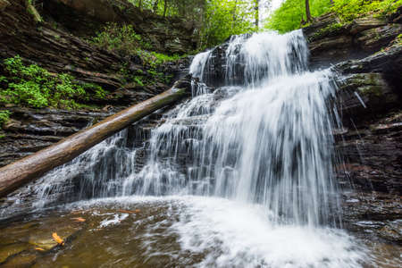 Scenic Waterfall in Ricketts Glen State Park in The Poconos in Pennsylvaniaの写真素材