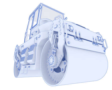 Road roller isolated on background. 3d rendering - illustration