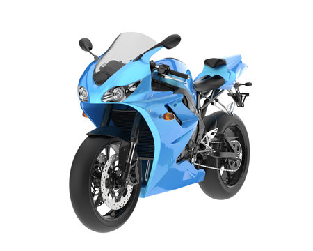 Modern blue sports motorbike on a white background. 3d renderingの写真素材