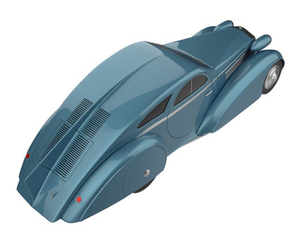 Blue sports car on a white background. 3d rendering. Computer digital drawing.