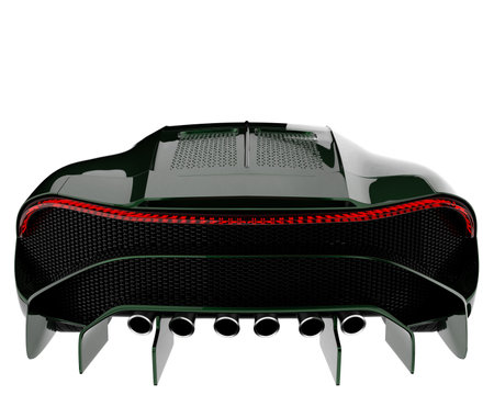 Black super sports car on white background. Front view. 3D illustration