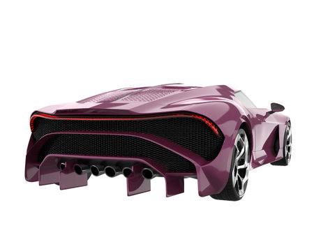 Purple modern super sports car - back view. 3D rendering