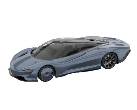 Dark blue modern sports car - rear view. 3D Rendering