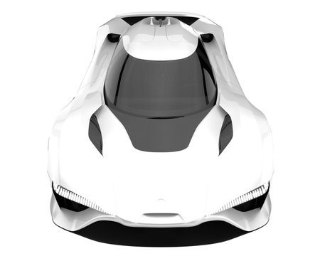 White sports car on a white background. 3d rendering. Side view.