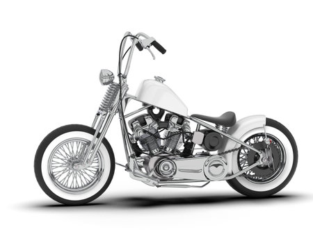 3d rendering of a custom chopper motorcycle on white background with shadowの写真素材