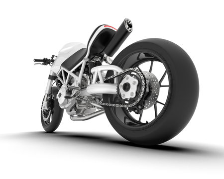 3d rendering of a custom chopper motorcycle on a white backgroundの写真素材
