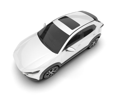 White city car with blank surface for your creative design. 3D rendering.の写真素材