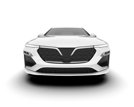 White sports car on a white background with a shadow on the groundの写真素材