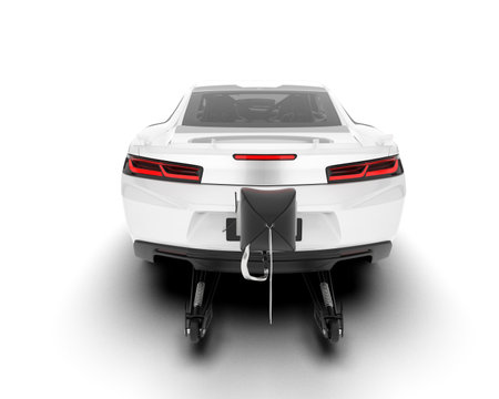 3d rendering of a white sports car on white background with shadowの写真素材