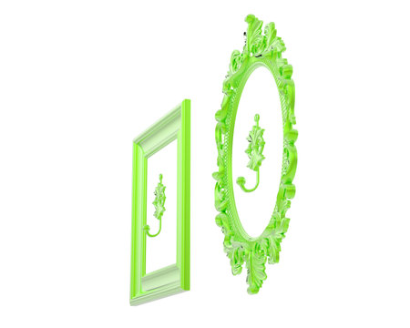 Green frame for paintings, mirrors or photo isolated on white background.