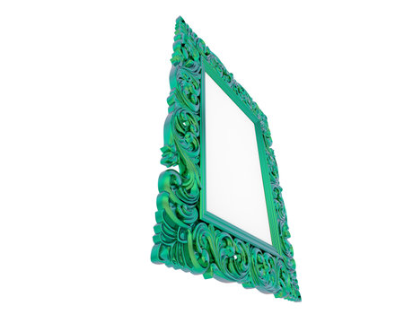Green mirror isolated on white background. 3D rendering. Computer digital drawing.の写真素材