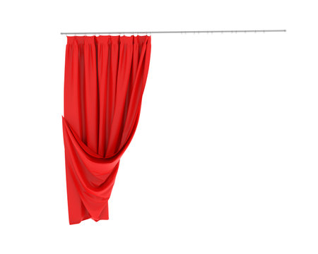 Curtain with red fabric isolated on white background. 3d render.の写真素材
