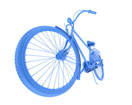 Blue bicycle isolated on white background. 3d rendering. Front view.の写真素材