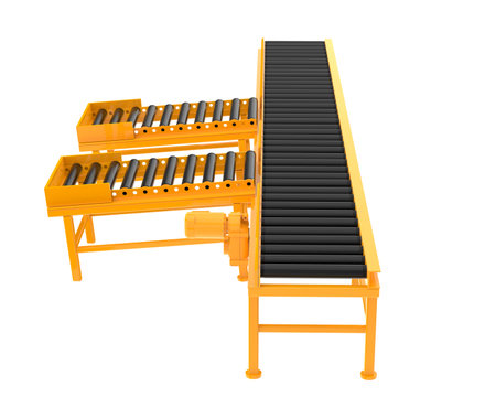 Conveyor belt with conveyor. 3d render isolated on white backgroundの写真素材