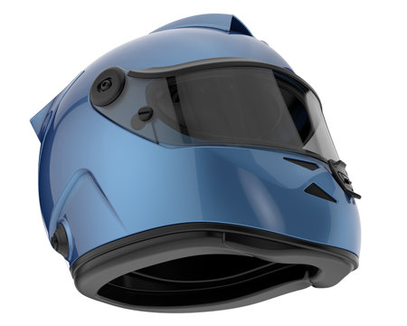 Blue motorcycle helmet isolated on white background. 3d render. Side viewの写真素材