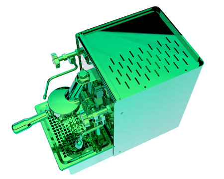3d rendering of a green coffee machine isolated on white background.の写真素材