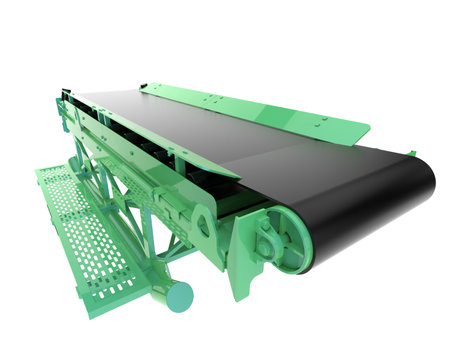Green conveyor belt isolated on white background. 3d render.の写真素材