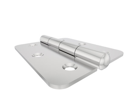 Metal door hinge on a white background. 3d rendering. Isolated.