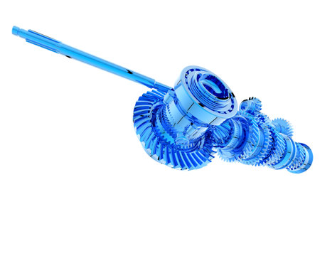 Blue gearbox isolated on white background. 3d render image.