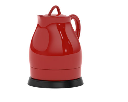 Red Electric Kettle on a white background. 3d Renderingの写真素材