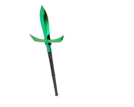 A 3d render of a green scythe on a white backgroundの写真素材