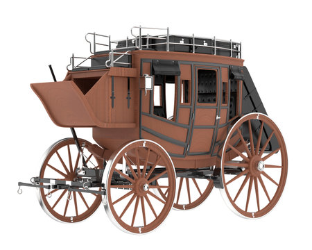 Antique Wooden Carriage on a white background. 3d Renderingの写真素材